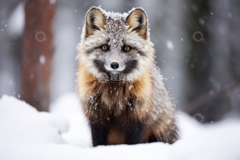 高清大图下载【趣麦麦图】雪地里的一只狐狸
