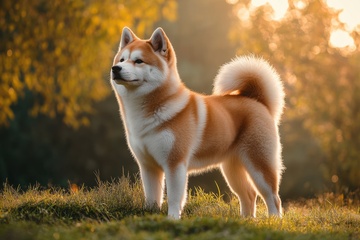 站在草坪上的柴犬