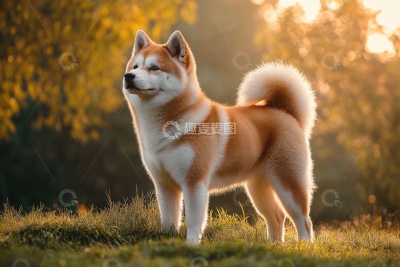 高清大图下载【趣麦麦图】站在草坪上的柴犬