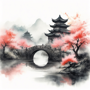 水墨亭台小桥园林