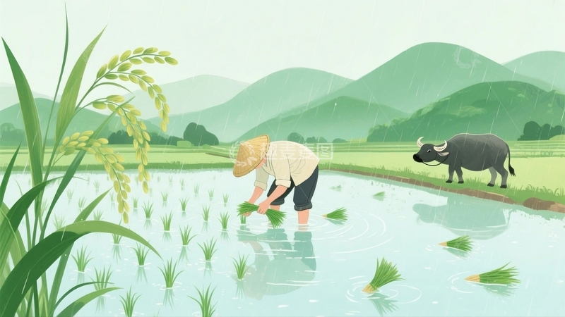 高清大图下载【趣麦麦图】谷雨节气农民插秧2