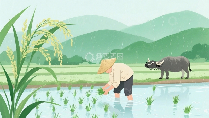 高清大图下载【趣麦麦图】谷雨节气农民插秧3