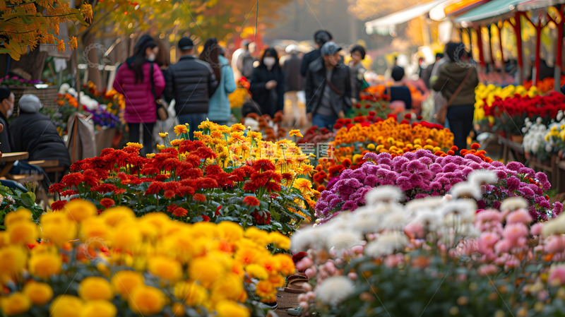 高清大图下载【趣麦麦图】秋冬公园菊花赏花游人3