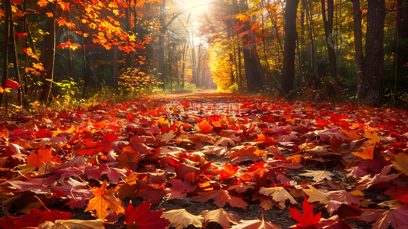 高清大图下载【趣麦麦图】秋日枫林满地枫叶