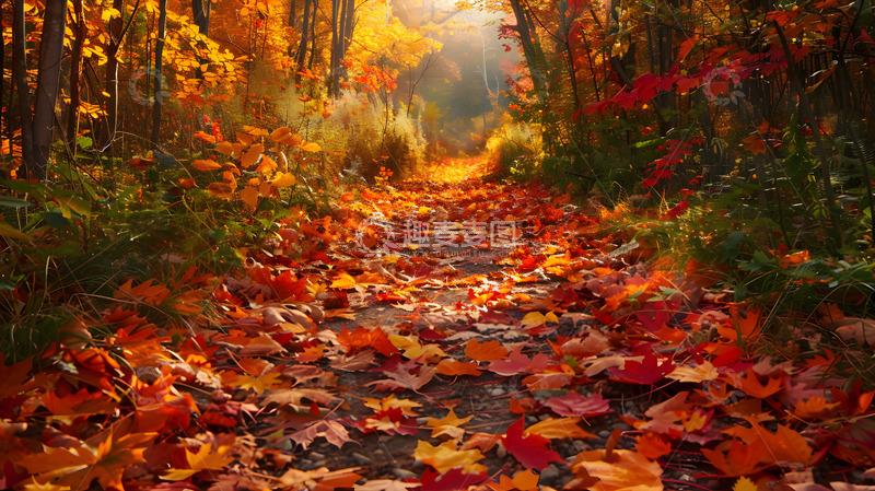 高清大图下载【趣麦麦图】秋日枫林满地枫叶1