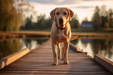 站在木桥上的拉布拉多
