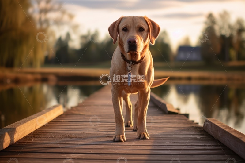 高清大图下载【趣麦麦图】站在木桥上的拉布拉多