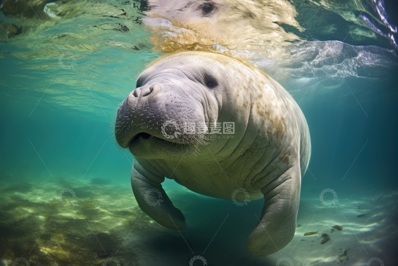 高清大图下载【趣麦麦图】潜泳的一头海牛