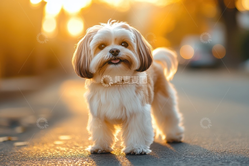 高清大图下载【趣麦麦图】站在马路上的一条小狗