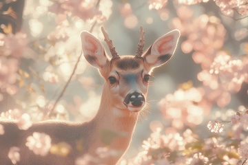 花丛里的一只梅花鹿