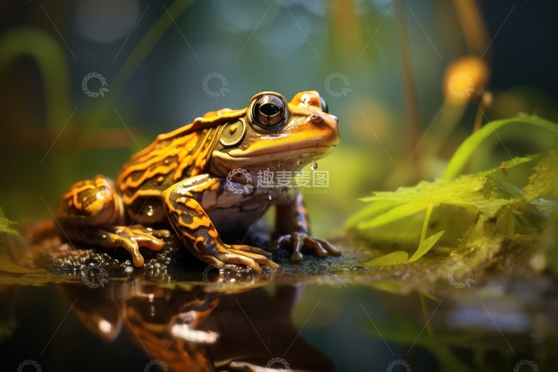 高清大图下载【趣麦麦图】水池边上的一只青蛙