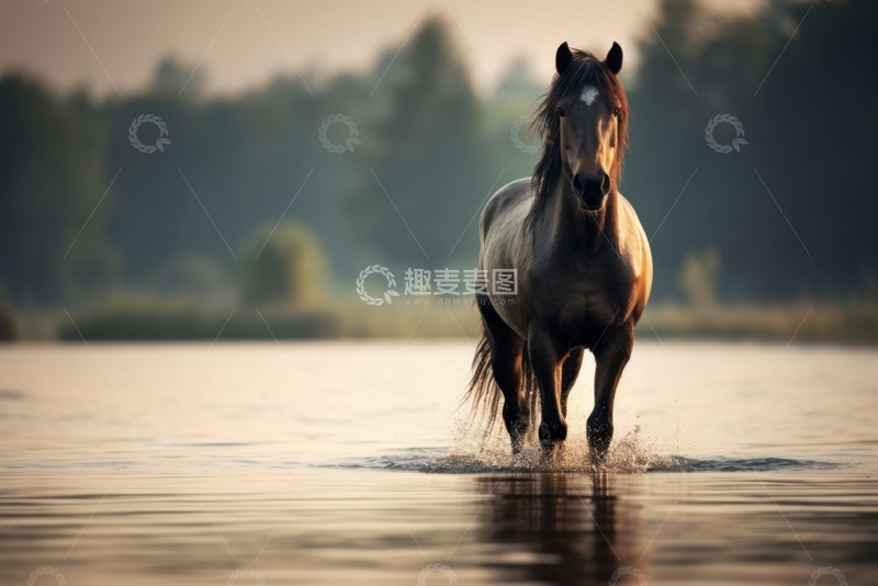 高清大图下载【趣麦麦图】河里站立的一匹马