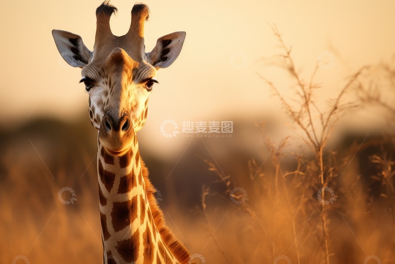 高清大图下载【趣麦麦图】荒原上的一只长颈鹿