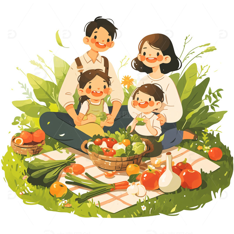 手绘卡通人物野餐免抠元素1