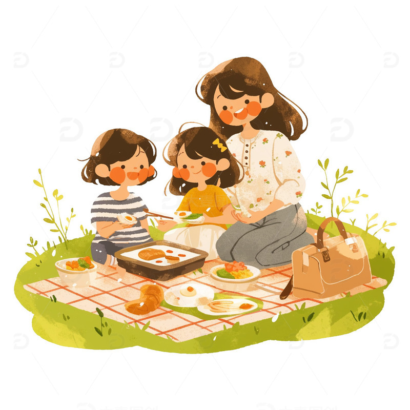 手绘卡通人物野餐免抠元素2