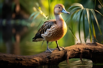 站在树枝上的一只野鸭
