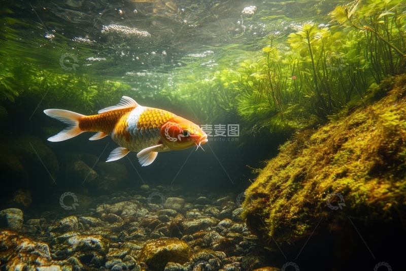 高清大图下载【趣麦麦图】河里游泳的一条鱼