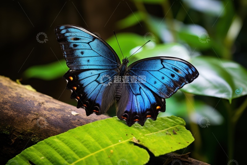 高清大图下载【趣麦麦图】森林里一只蓝色的蝴蝶