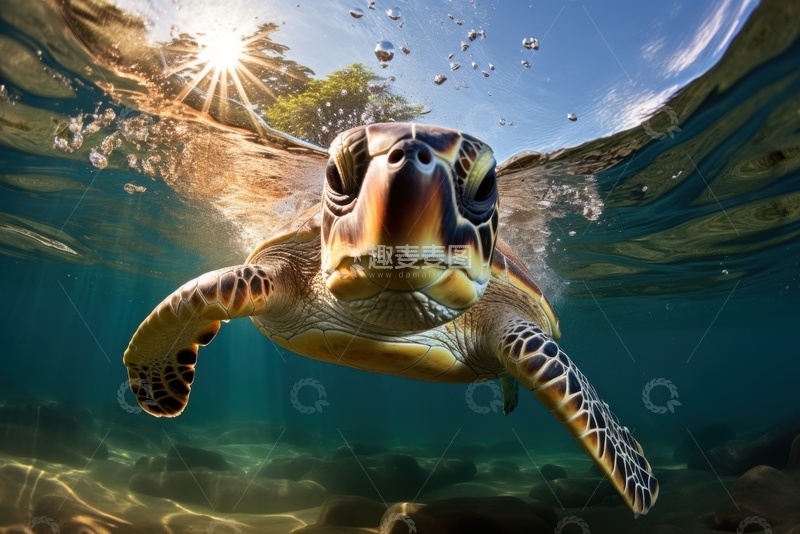 高清大图下载【趣麦麦图】潜水的一只乌龟