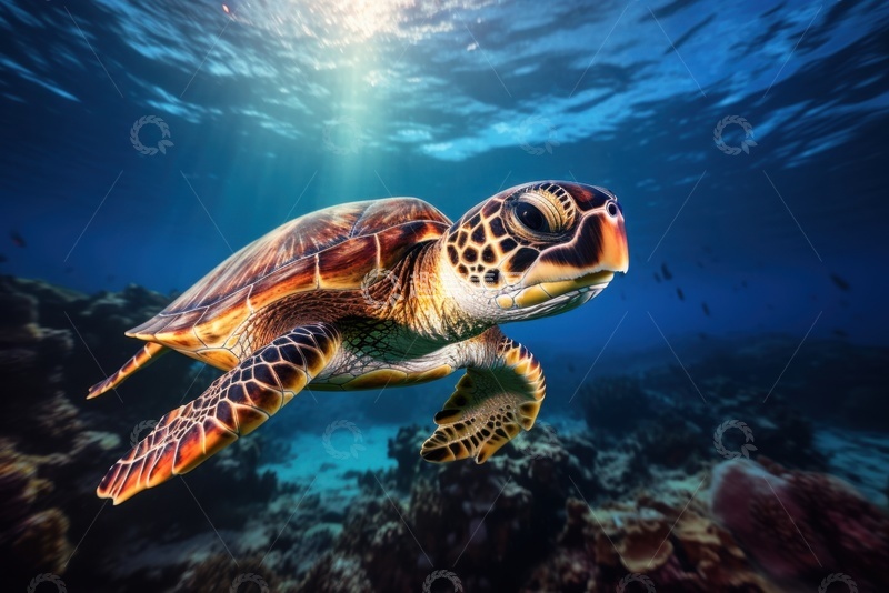 高清大图下载【趣麦麦图】海底里游泳的海龟