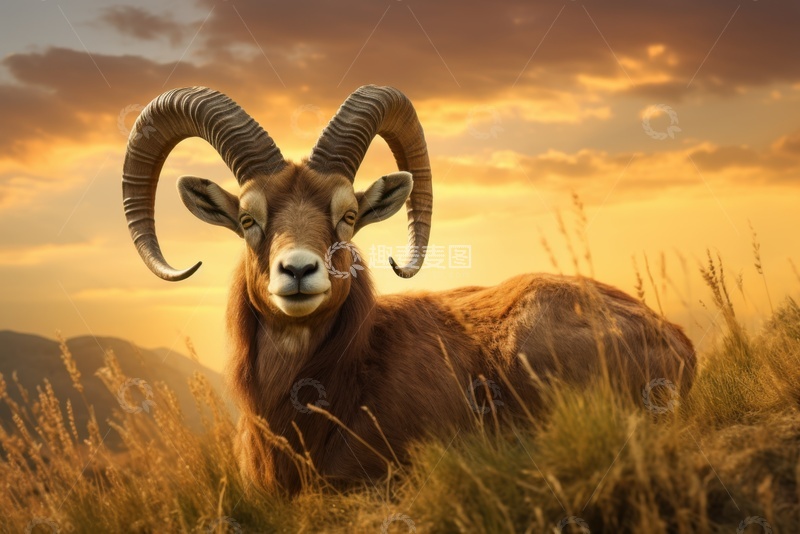 高清大图下载【趣麦麦图】草丛里的一只老山羊 