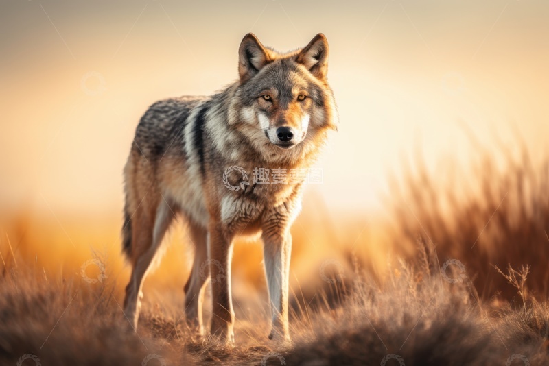 高清大图下载【趣麦麦图】荒原里站立的一匹狼