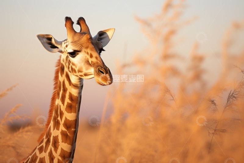 高清大图下载【趣麦麦图】荒原里的一头长颈鹿