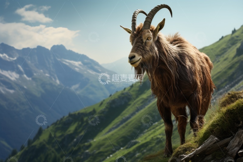 高清大图下载【趣麦麦图】站在山坡上的一只山羊