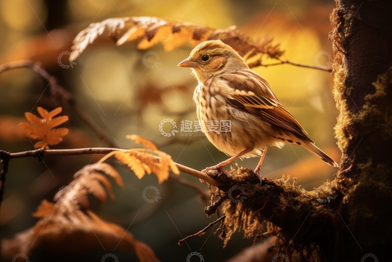 高清大图下载【趣麦麦图】站在树枝上的一只麻雀