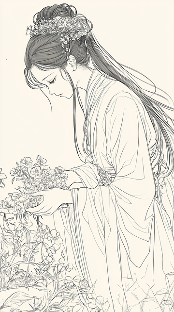 唯美古风女神女生工笔画素材1