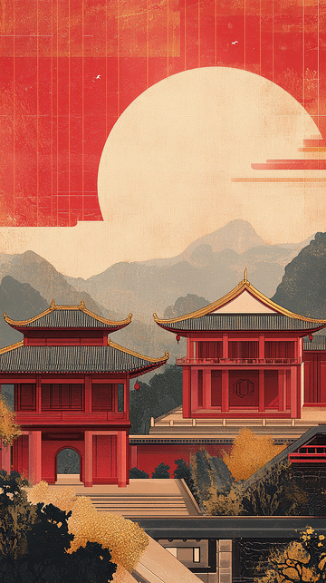 传统古典建筑矢量插画3