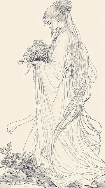 唯美古风女神女生工笔画素材