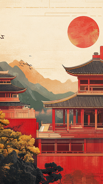 传统古典建筑矢量插画