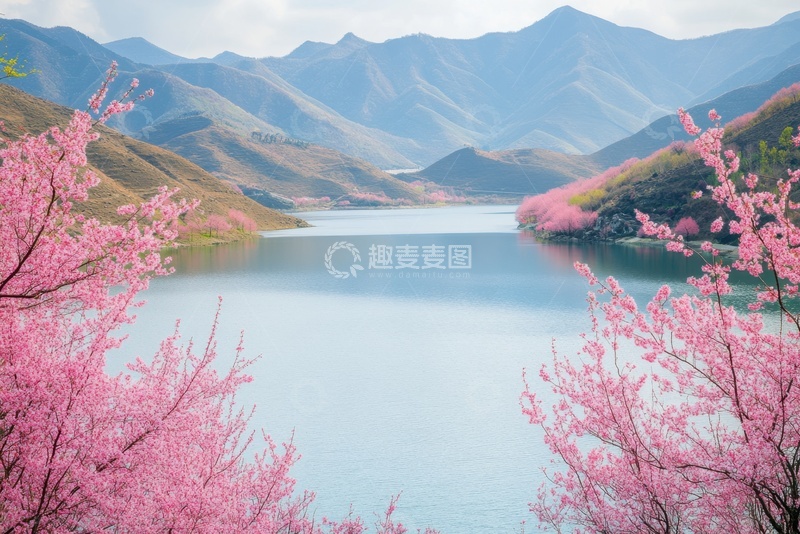 高清大图下载【趣麦麦图】桃花河流自然美景