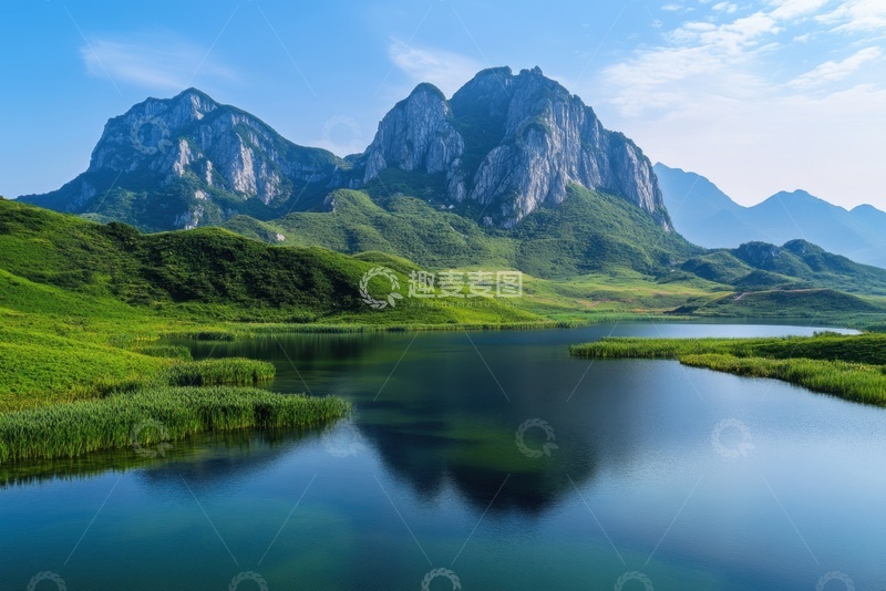 高清大图下载【趣麦麦图】远山湖泊河流草地