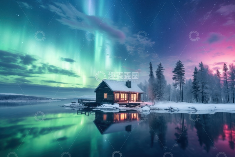 高清大图下载【趣麦麦图】北极雪地小木屋