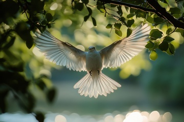 公园里飞翔的白鸽子