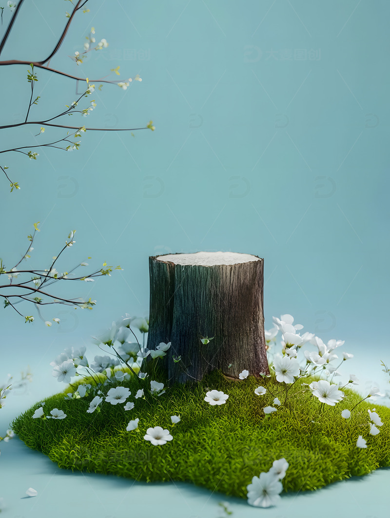 春天森林树桩电商圆台背景3