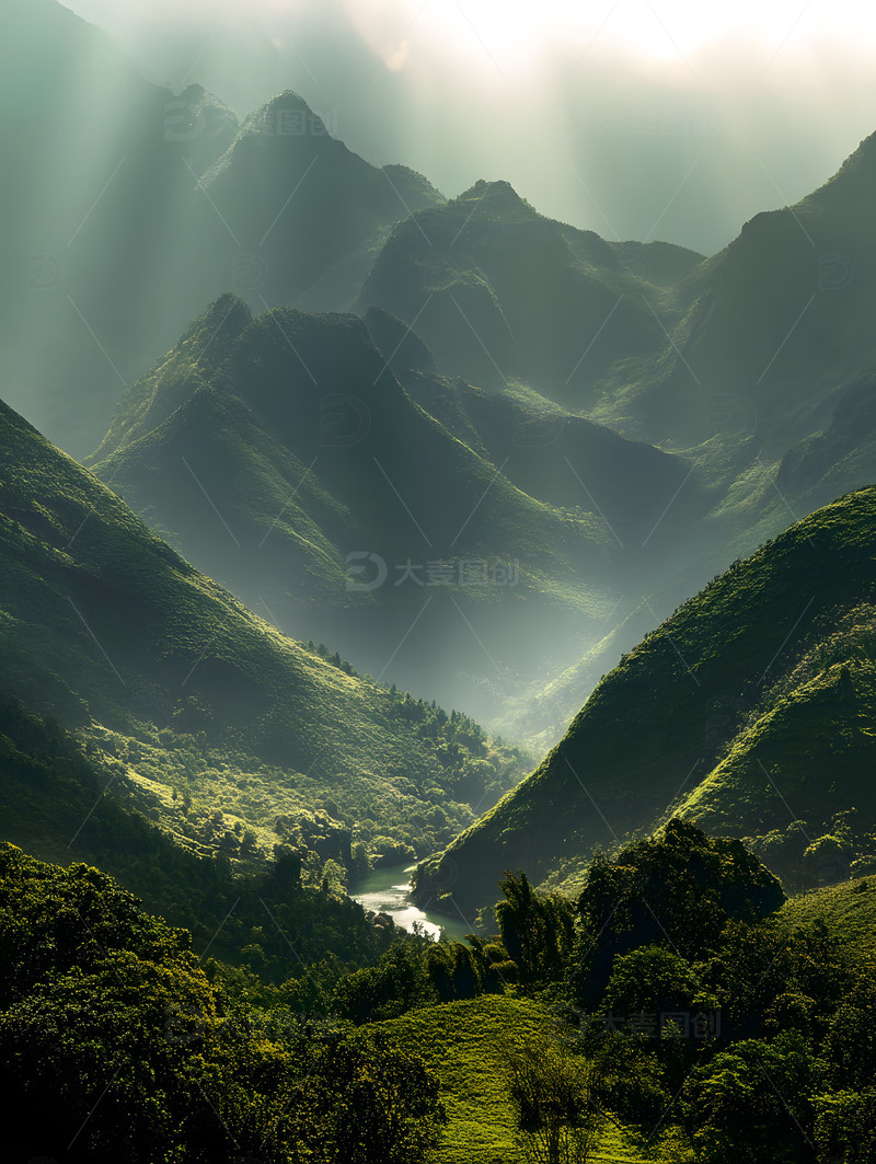 高清大图下载【趣麦麦图】云雾缭绕丁达尔光线山峰4