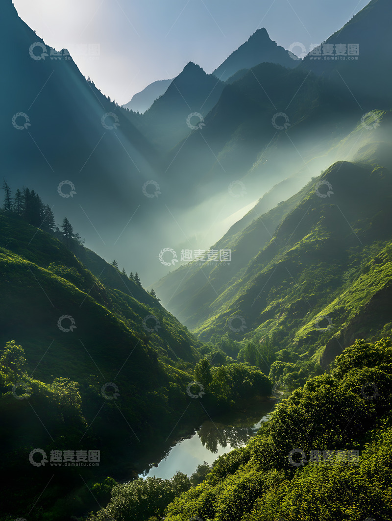 高清大图下载【趣麦麦图】云雾缭绕丁达尔光线山峰1