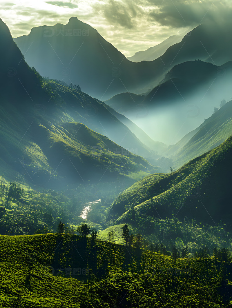 高清大图下载【趣麦麦图】云雾缭绕丁达尔光线山峰3