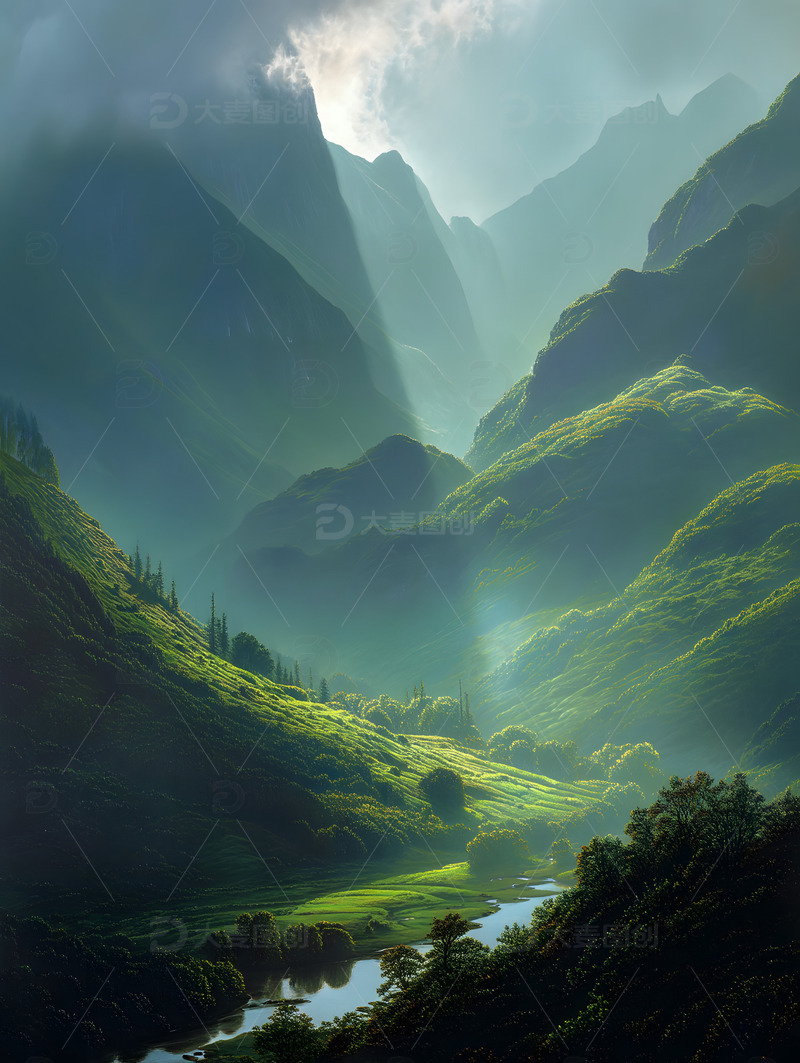 高清大图下载【趣麦麦图】云雾缭绕丁达尔光线山峰