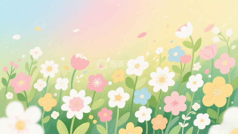 高清大图下载【趣麦麦图】立春春天花朵手绘渐变背景