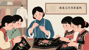 非遗传统基地里的手工刺绣传承