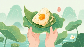 双手捧粽叶托着咸蛋黄糯米饭