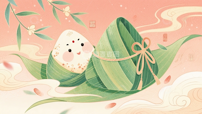 高清大图下载【趣麦麦图】可爱粽子于梦幻背景中呈现端午萌趣