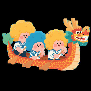 持盾牌人物乘龙舟的欢乐竞赛场景