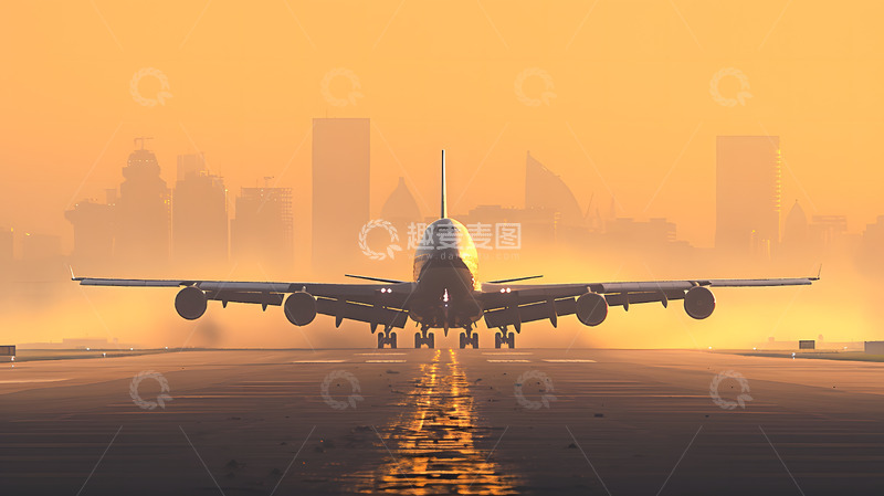 高清大图下载【趣麦麦图】城市黄昏飞机跑道上的飞机场景2
