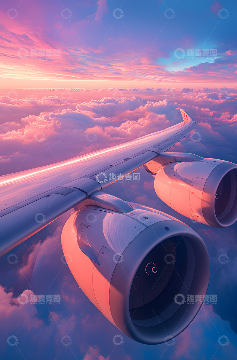 高清大图下载【趣麦麦图】彩色云层里的飞机2