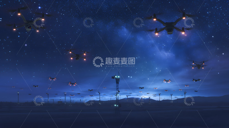 高清大图下载【趣麦麦图】夜空中飞行的无人机群